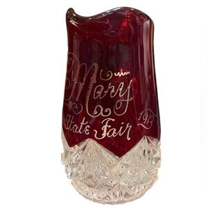 Antique Souvenir Glass Pitcher Ruby Red Flash Etched Mary State Fair 1913